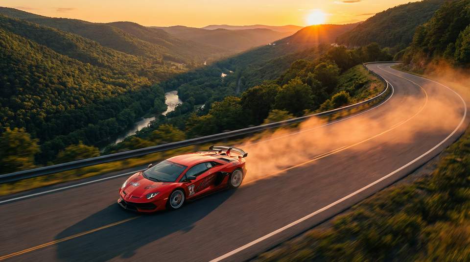 探花视频：红色Aventador SVJ山路激驾